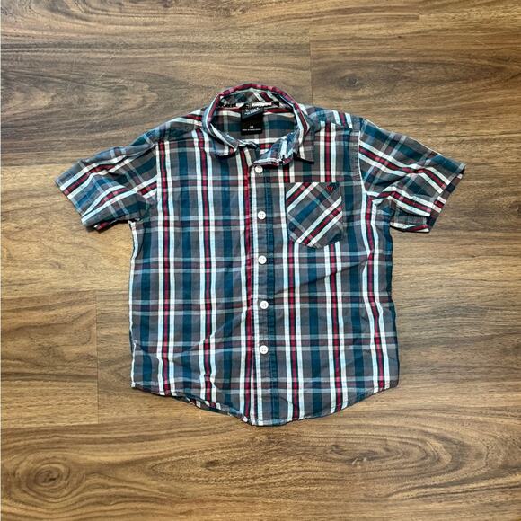 Shaun White Boys Button Down Shirt XS Plaid Short Sleeve Red Blue Check - Picture 1 of 5
